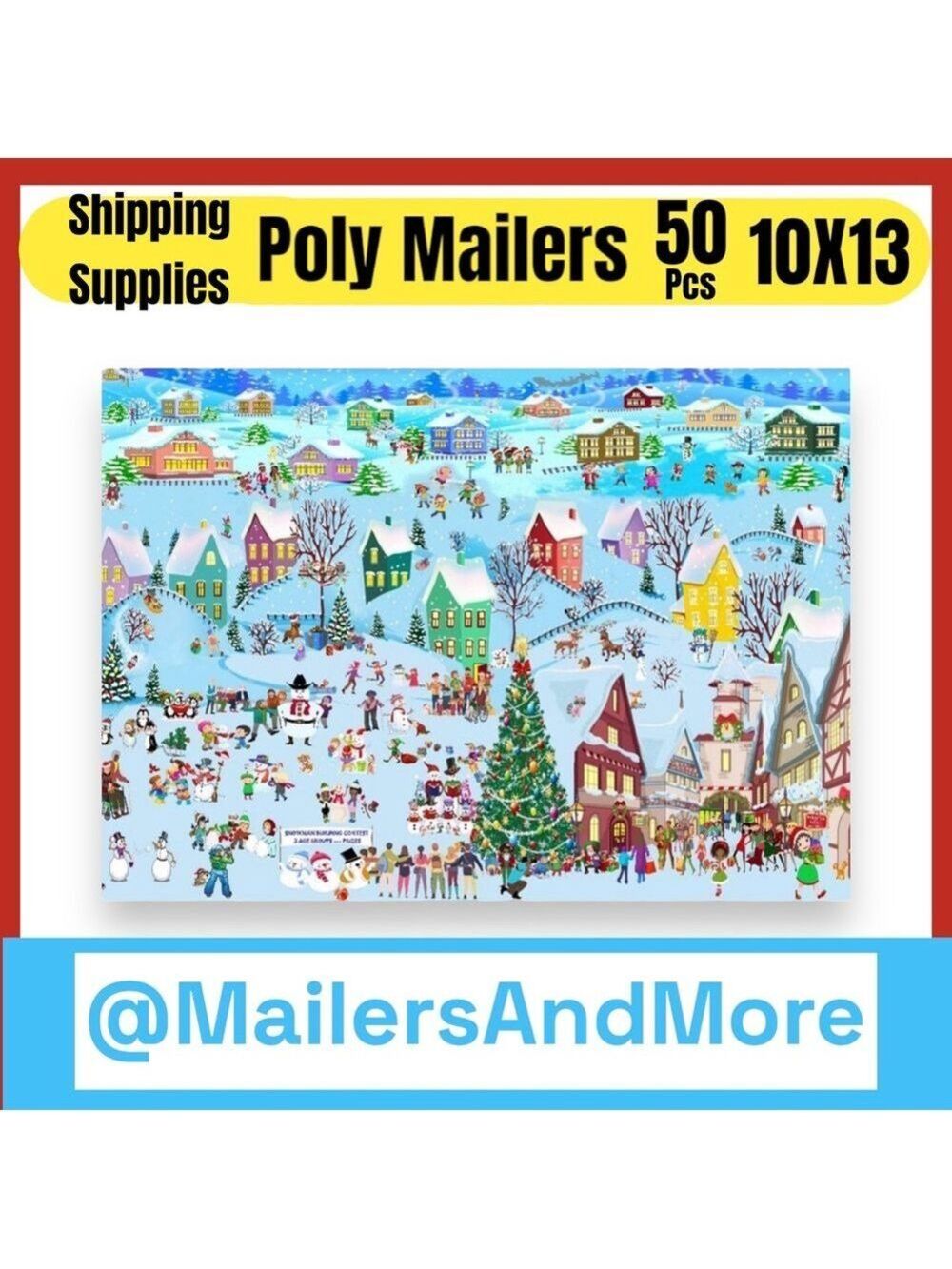 50 10X13 Poly Mailers Christmas Village Snow, Town, Tree and Santa PRICE IS FIRM - Picture 1 of 5